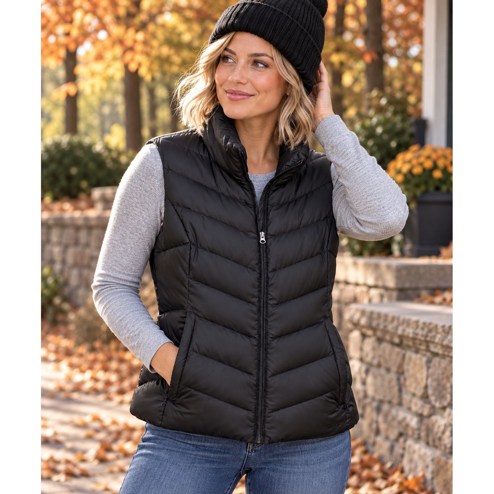 Eddie Bauer EB550 Women's XL Black Goose Down Puffer Vest 550 Fill Power
